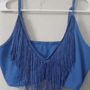 SHEIN Blue Fringe Crop Top